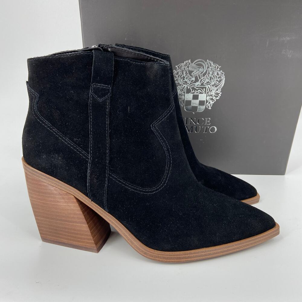 Vince Camuto Ankle Bootie Size 11 Black Suede Stacked Heel Gredile Boot